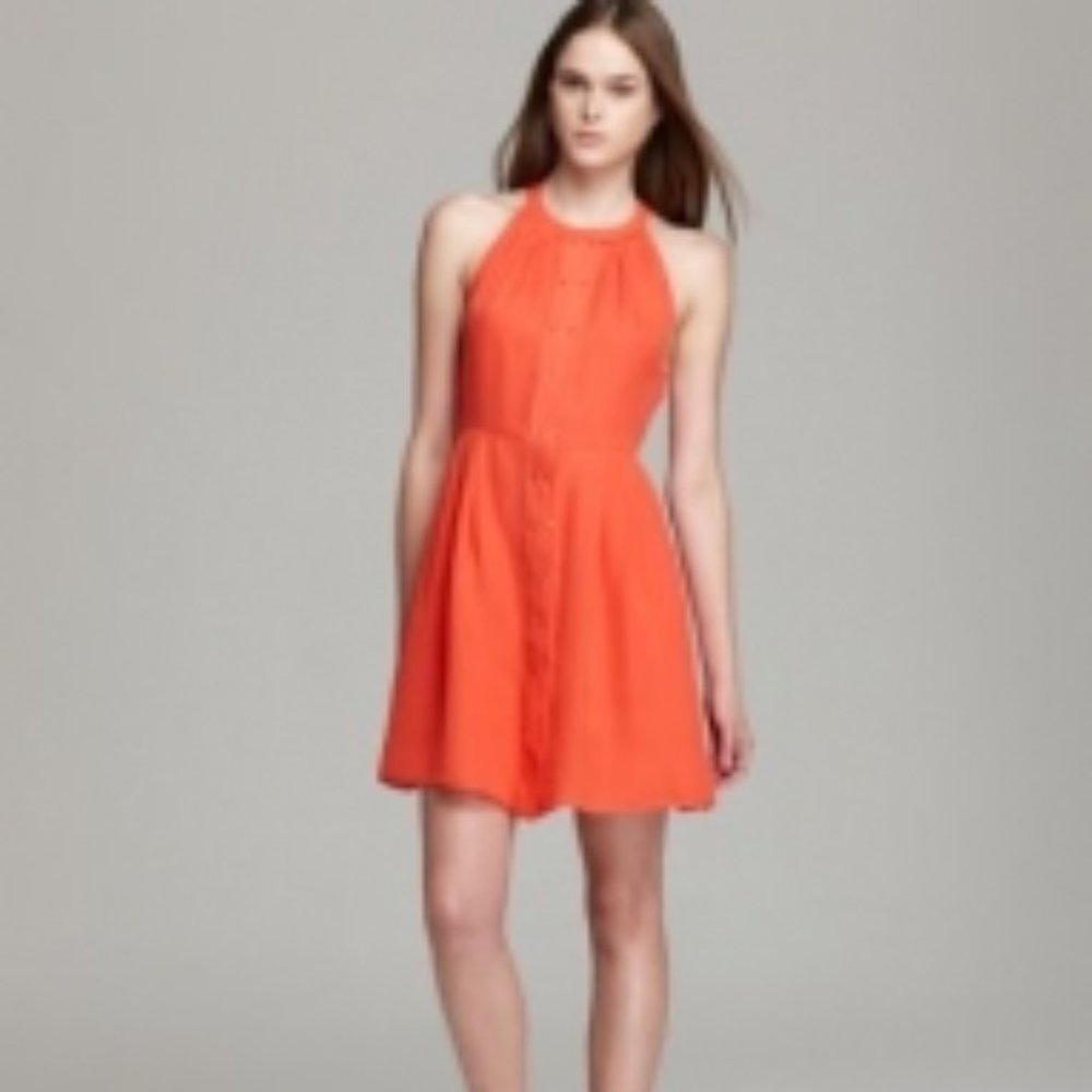 Parker NY Women's Orange Nicole Stud-Front Sleeveless 100% Silk Dress - Picture 2 of 10